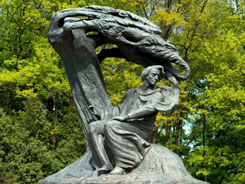 Jakie są najsłynniejsze utwory Chopina? Na zdjęciu pomnik geniusza.